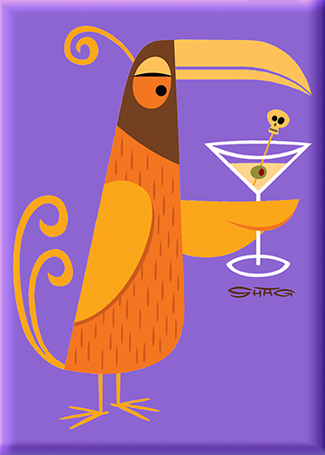 SHM112 Shag Orange Martini Bird Fridge Magnet Purple