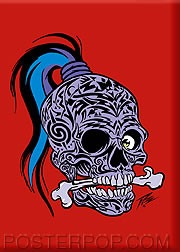 Pizz Tattooed Skull Fridge Magnet Image