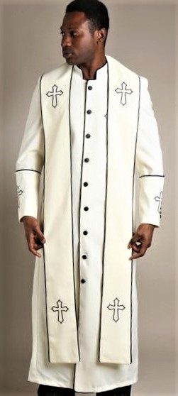 004. Men's Trinity Clergy Robe & Stole Set In Cream & Black - Divinity ...