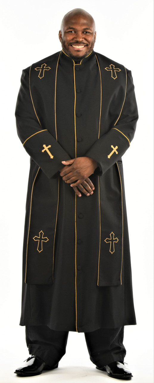 004. MEN'S PREACHER CLERGY ROBE & STOLE IN BLACK & GOLD | Divinity ...