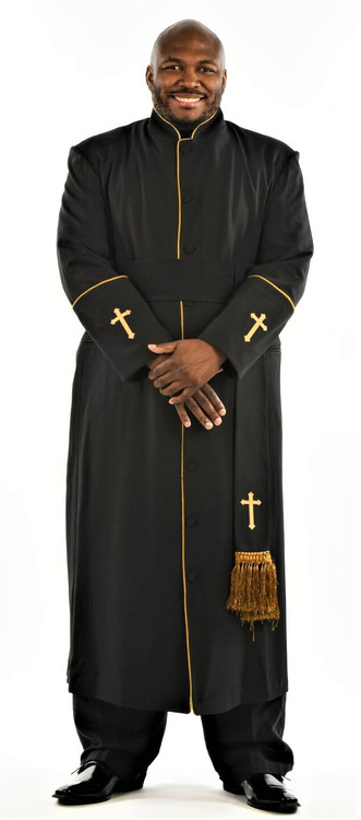 005. Men's Preacher Clergy Robe & Cincture Set in Black & Gold ...