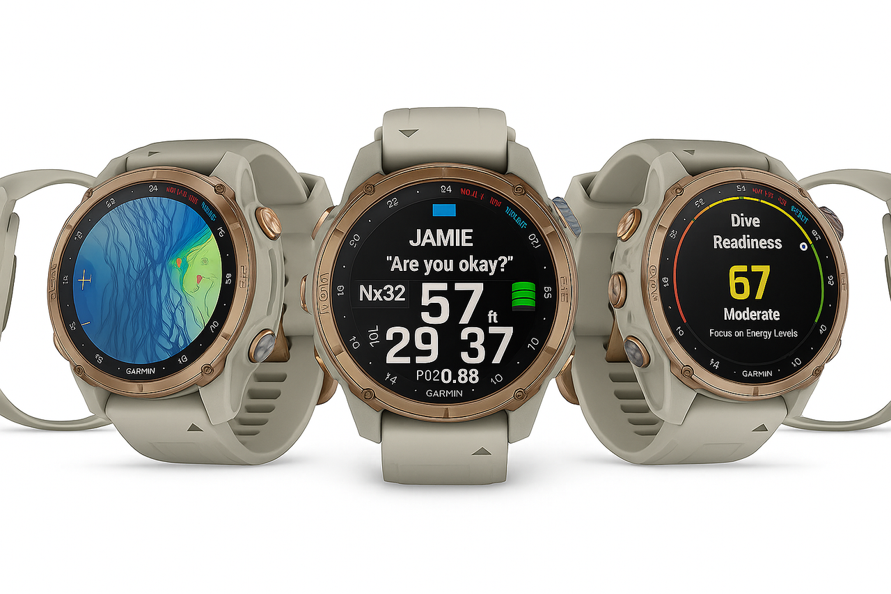 Garmin Descent Mk3i dive watch in bronze PVD titanium with French grey silicone strap