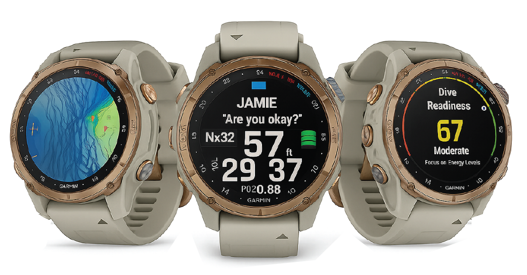 Garmin Descent Mk3i dive watch in bronze PVD titanium with French grey silicone strap