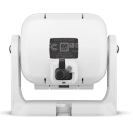 Garmin GC 100 Wireless Camera positioned on the deck for 360-degree situational awareness