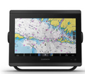 Garmin GPSMAP 8410xsv displaying detailed marine charts on its bright 10-inch touchscreen
