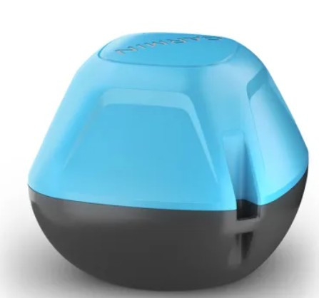 Close-up of the sonar transducer unit of STRIKER Cast GPS, highlighting rugged build and compact size.