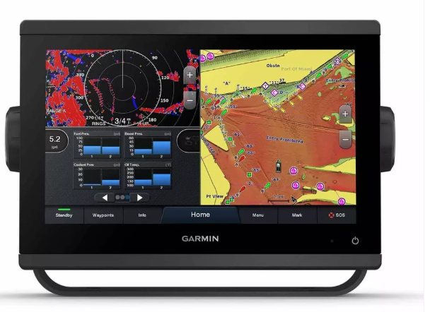 Display showing preloaded marine charts with precise depth contours.