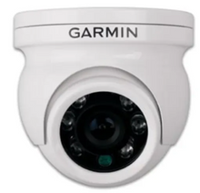 Front view of the Garmin GC 10 camera showing its rugged marine-grade housing.