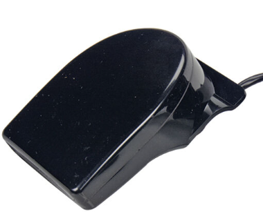 Garmin transducer mounted at transom with a clear view of hull positioning.