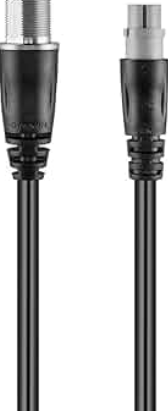 Garmin extension cable plugged into a VHF handset on a boat console.