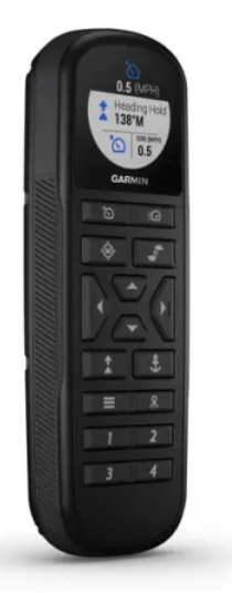 Garmin floating remote next to Force&trade; trolling motor unit.