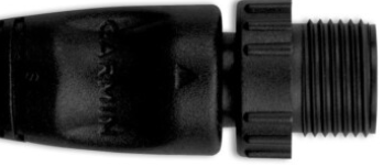 Male terminator next to NMEA 2000 T‑connector in a marine network setup.