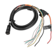Garmin NMEA 0183 Power & Data Cable (010-11219-00) with rugged marine wiring harness. — Cable with multiple color-coded wires for power and data.