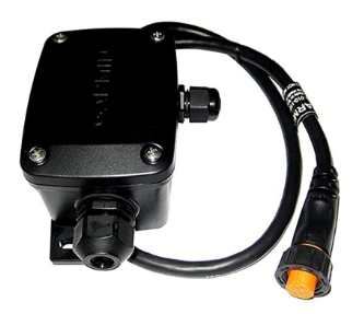Garmin adapter box with labeled wiring block sections for easy setup.