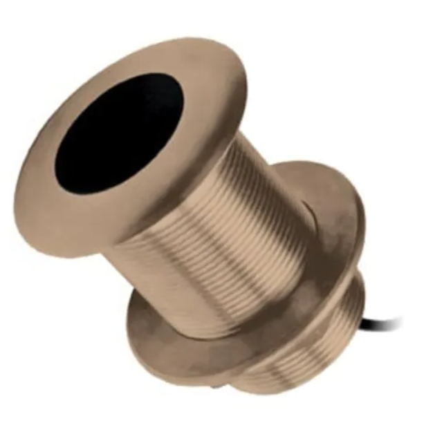 Transducer and mounting flange prepared for thru-hull installation.