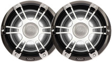 Front view of the Fusion 6.5″ Signature Sport marine speaker with charcoal/gray grille and LED lighting.