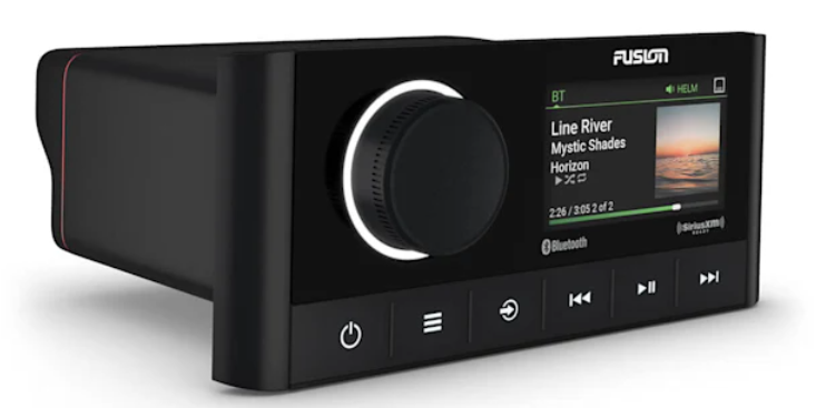 Close‑up of buttons and control knobs on the stereo face.