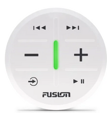 Front view of the Garmin Fusion ARX Wireless Remote Control in white.