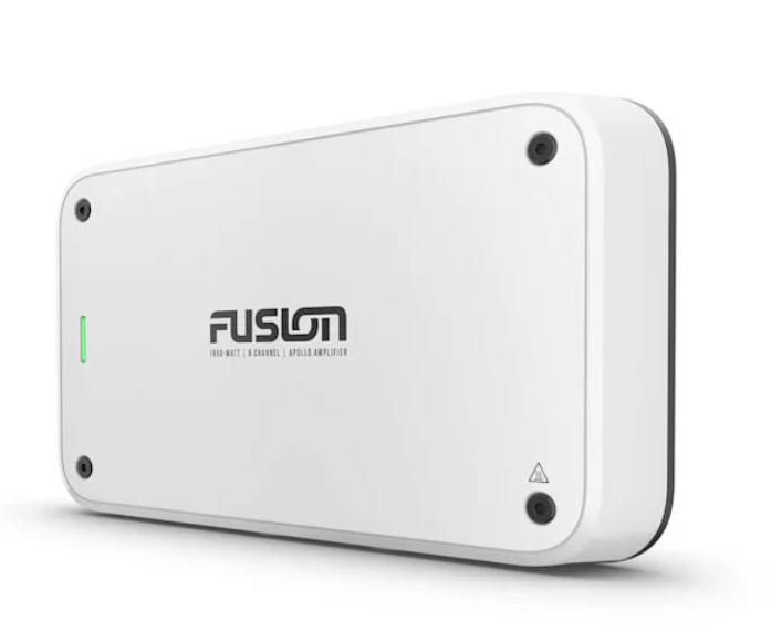 Marine installation shot of the amplifier mounted under a boat console.