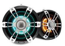 Front view of the Fusion Signature Series 3 8.8″ Sports Grey Chrome tower speaker with grille.