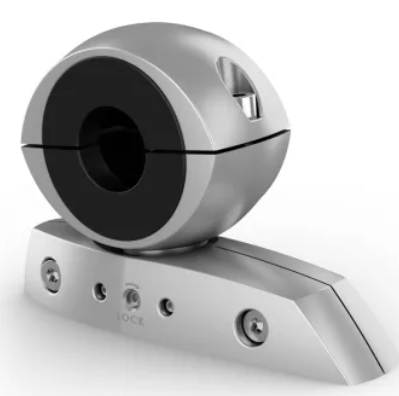 Rear view of the swivel mount showing secure clamp fit around the tower tube.