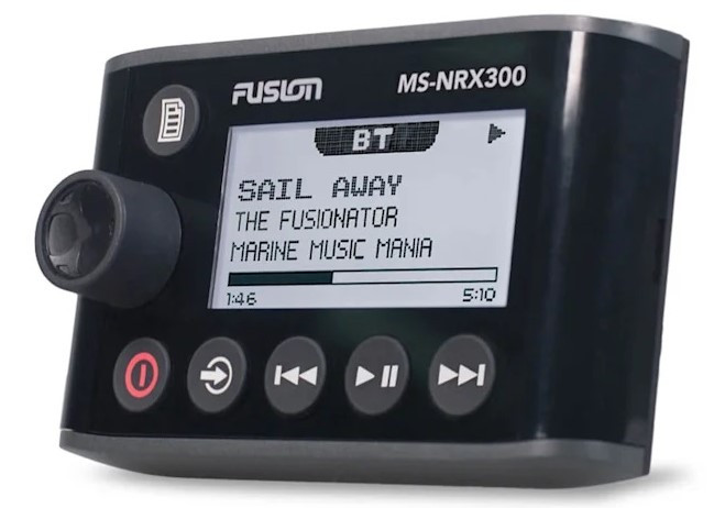 Remote installed on a swim platform illustrating IPX7 water resistance.