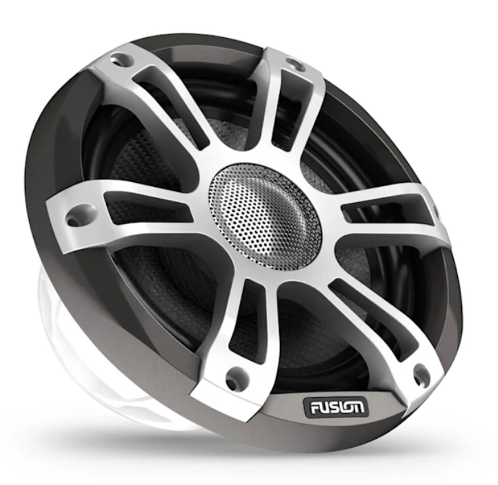 Close detail of speaker grille texture and finish.