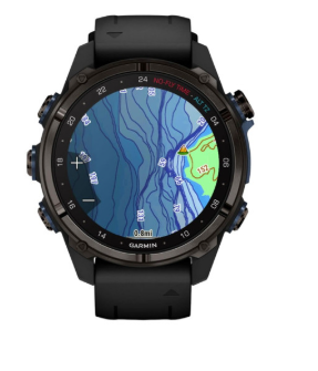 Garmin Descent Mk2i charging with included cable and documentation.