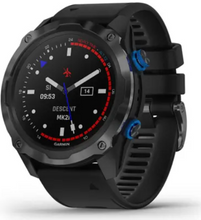 Side angle showing rugged smartwatch body and black silicone band.