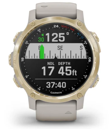 Watch worn on wrist during a run on a trail with GPS tracking visible on screen.