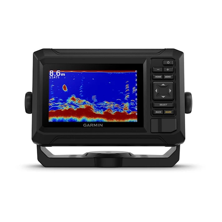 Garmin 5-inch WVGA keyed chartplotter display showing marine navigation information.