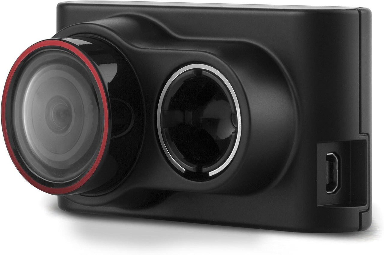 Close-up view of the Garmin Dash Cam 30 showing its compact body and front-facing camera lens.