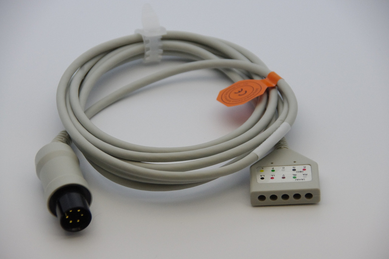 AAMI 6 Pin ECG TRUNK Cable - 5 Lead DIN Criticare Datascop Welch-Allyn