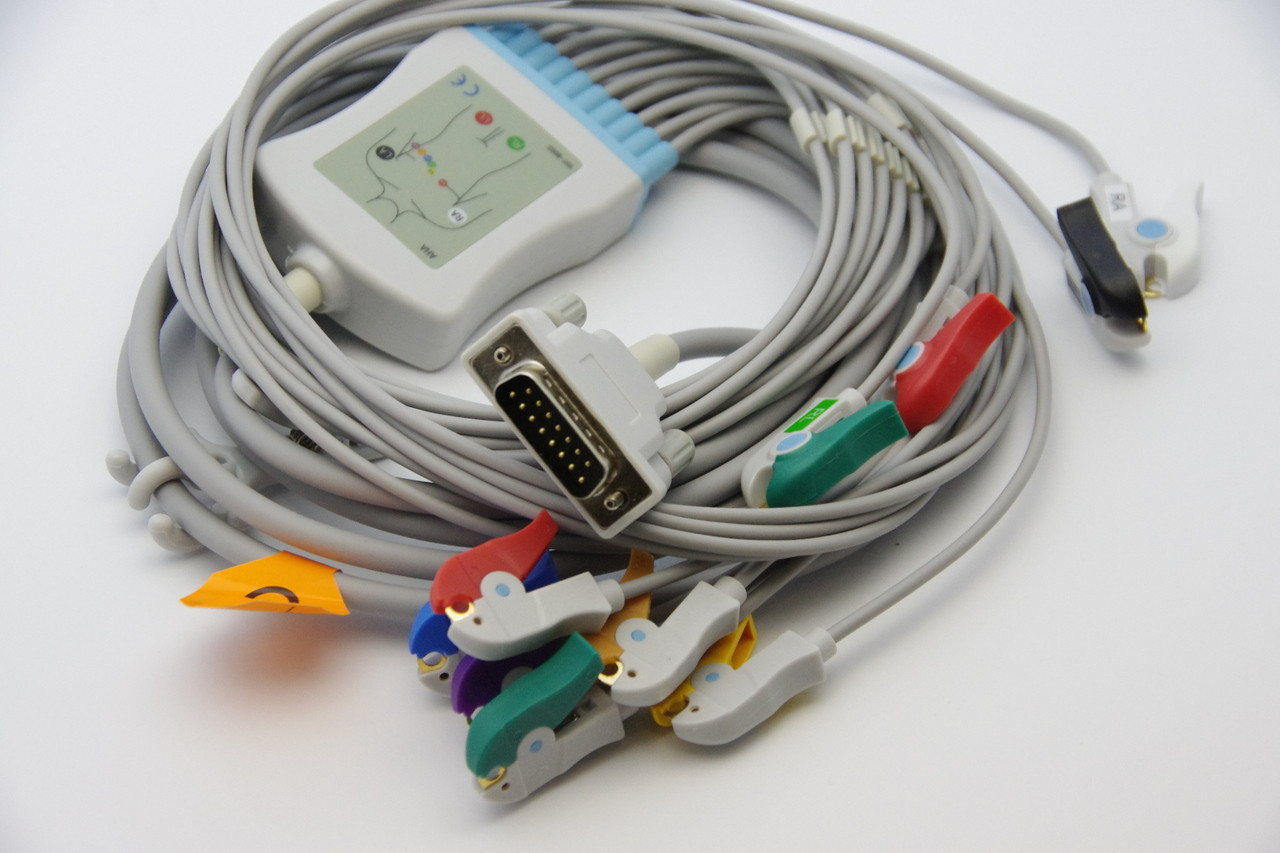 12 Lead (10 wire) ECG/EKG Cable AHA GRABBER END HP PHIPLIS PBI