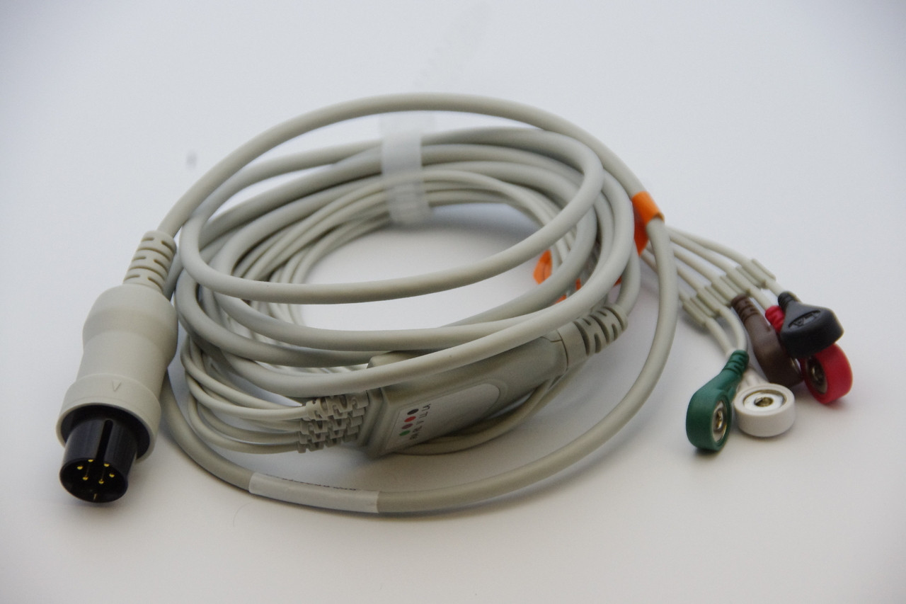 AAMI 6 Pin ECG 1 PIECE Cable - 5 Lead SNAP HEAD FOR Criticare Datascop Welch-Allyn