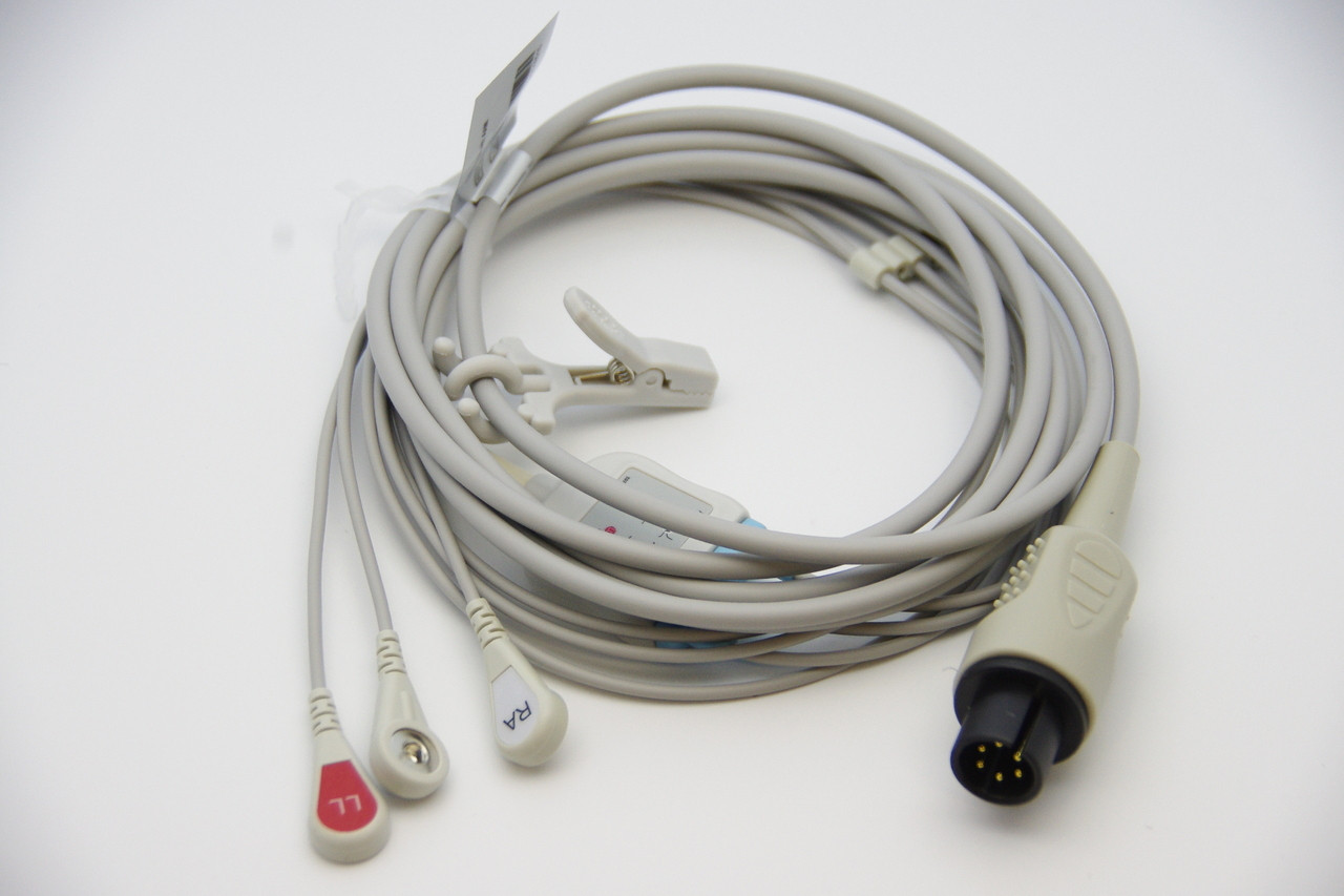 AAMI 6 Pin ECG 1 PIECE Cable - 3 Lead SNAP HEAD STRAIGHT CONNECTOR FOR Criticare Datascop Welch-Allyn