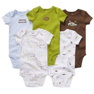 Carters - 5-pk short-sleeve bodysuits: Blue,Brown&Green