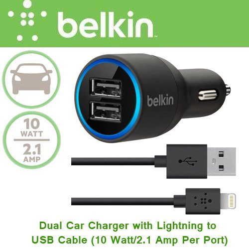 Belkin 2 port Car Charger with Lightning to USB Cable for Iphone 5