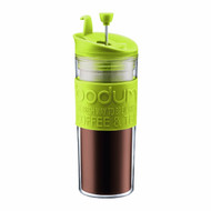 Bodum Insulated Plastic Travel French Press Coffee and Tea Mug, 0.45-Liter, 15-Ounce, Green