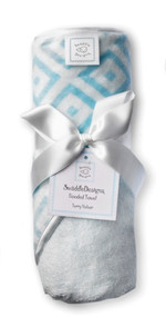 Swaddle Designs Hooded Towel - Very Lt Blue w/Pastel Blue Mod Squares