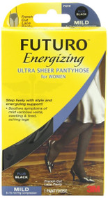 Futuro Ultra Sheer Pantyhose for Women, Black, Plus French Cut, Mild (8-15mm/Hg)