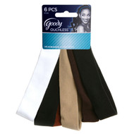 Goody Ouchless Thin Nylon Headwraps, 6 Count Black/Brown
