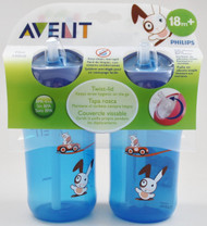 Philips AVENT 2 PACK - 12 oz Straw Toddler Sippy Drinking Cups RED - 18m + (Blue)