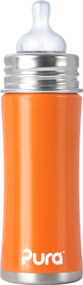 Pura Kiki Stainless Infant Bottle Stainless Steel with Natural Vent Nipple, 11 Ounce, Orange, 3 Months+