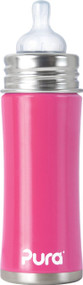 Pura Kiki Stainless Infant Bottle Stainless Steel with Natural Vent Nipple, 11 Ounce, Pretty Pink, 3 Months+ 