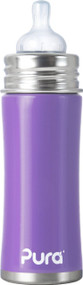 Pura Kiki Stainless Infant Bottle Stainless Steel with Natural Vent Nipple, 11 Ounce, Lavender, 3 Months+