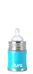 PuraKiki Stainless Infant Bottle Stainless Steel, 5 Ounce, Aqua Blue