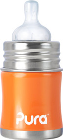 Pura Kiki Stainless Infant Bottle Stainless Steel with Natural Vent Nipple, 5 Ounce, Orange, 0-6 Months+