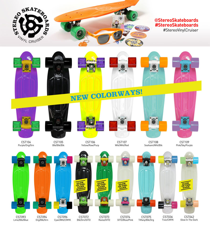 Stereo Vinyl Cruiser Plastic Complete Skateboard Yellow/Raw