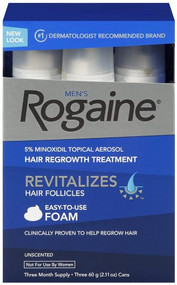 Rogaine for Men Hair Regrowth Treatment, 5% Minoxidil Topical Aerosol, Easy-to-Use Foam, 2.11 Ounce, 3 Month Supply (Packaging May Vary)